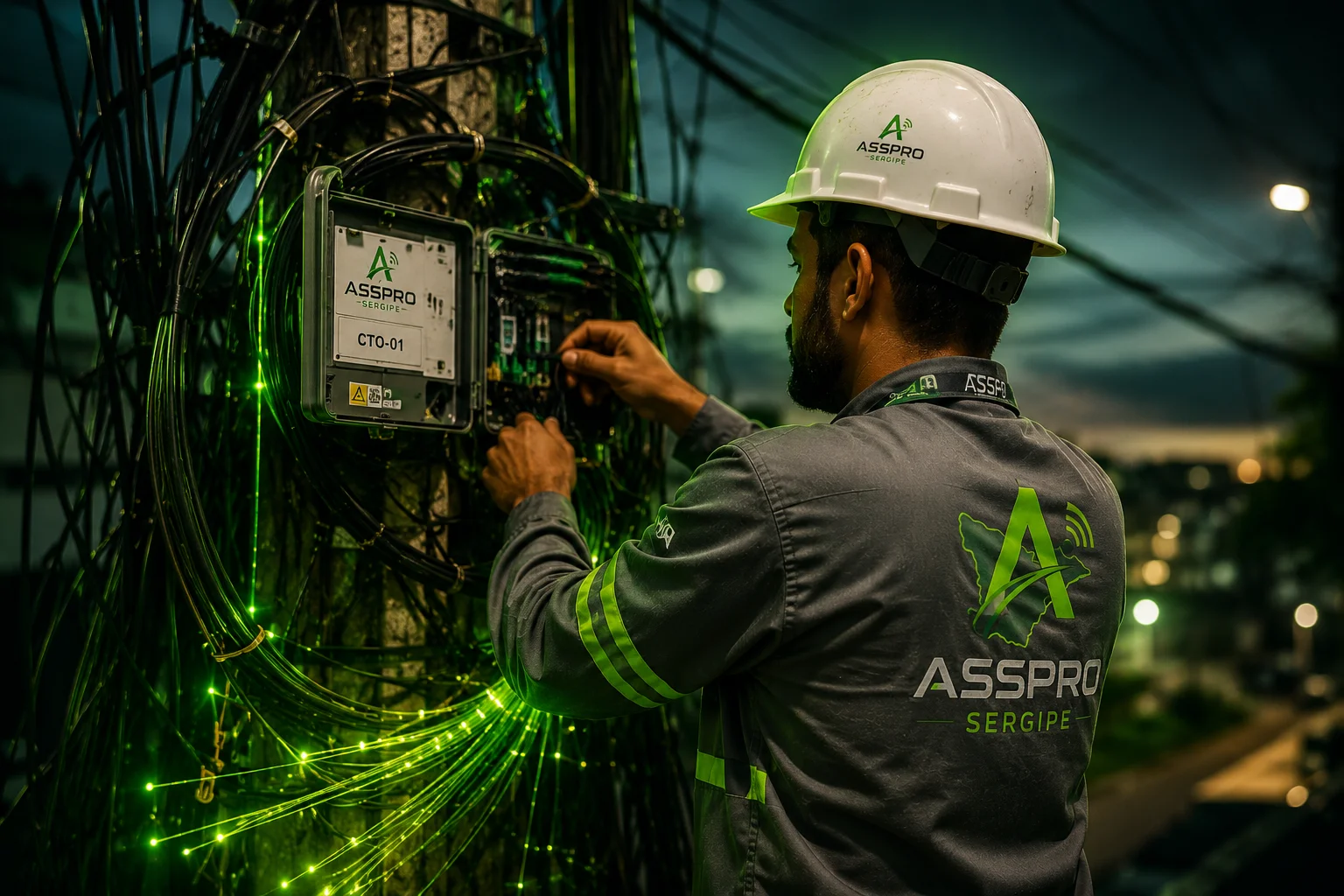 Técnico da ASSPROSERGIPE realizando manutenção de fibra óptica em campo